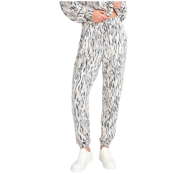New Express Med Pants Elastic Waist High Waisted Cozy Leopard Jogger Loungewear - Picture 4 of 14